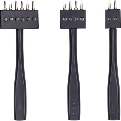 Ensemble de 3 poinçons à dents pour cuir - Outils professionnels de marquage et perforation - Tailles variées 6mm - Idéal bricolage et travail du cuir
