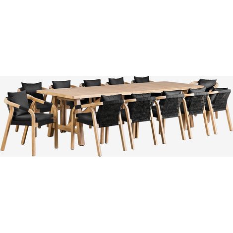 SKLUM Set aus rechteckigem Tisch (300x100 cm) und 12 Gartenstühlen aus Akazienholz Dubai Rustikales Akazienbraun