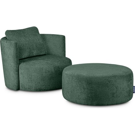 KONSIMO RAGGI Drehsessel Set inkl. Sitzhocker, Chenille-Stoff, grün (1/5)