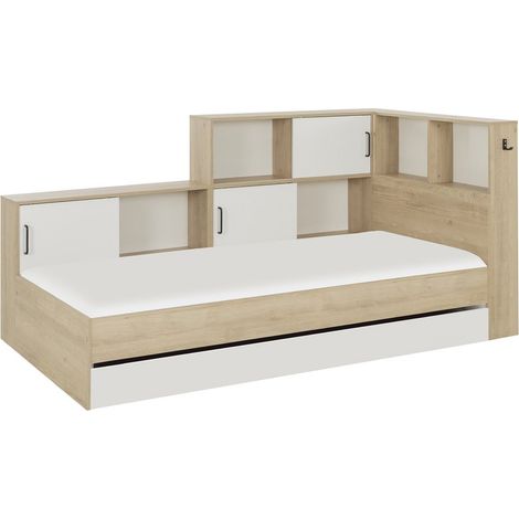 GAMI Lit enfant avec rangement 90x200 cm - Decor chataignier naturel - L 221 x P 120 x H 104 cm - ARMEL (1/5)