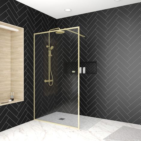 Pack Mampara de Ducha con Marco Oro Cepillado 120x200cm + Columna de Ducha Termostática (1/5)