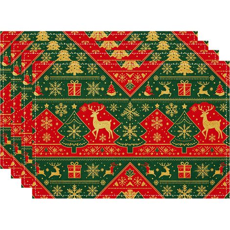 Sets de table de Noël (lot de 4) - Sets de table de Noël, décorations de Noël et décorations de fête, sets de table à motif bonhomme de neige/flocon de neige, adaptés aux repas de Noël. (1/5)