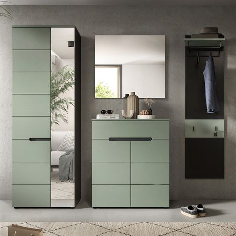 Ensemble meuble d'entré composé de 4 éléments décor vert - KANUT