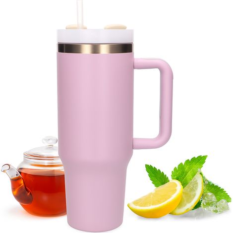 Black forest  taza térmica con pajita  termo con asa, 1200 ml, rosa empolvado (1/4)