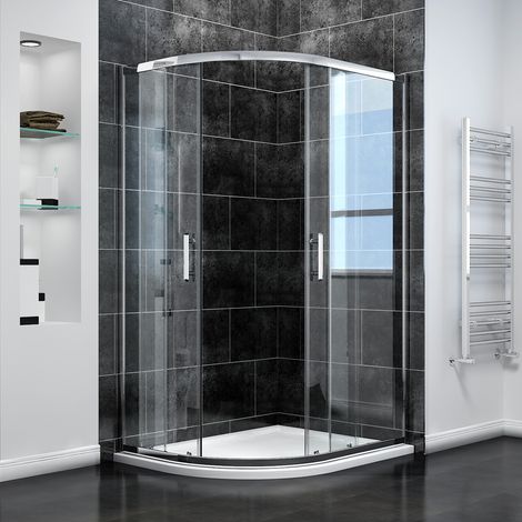 ELEGANT 6mm Easy Clean Safety Tempered Glass 900x800mm Sliding Corner Entry Left Quadrant Shower Enclosure with Tray and Waste Trap (1/5)