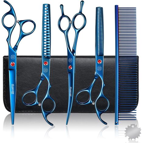 Kit Ciseaux Toilettage Chien 8 en 1 Acier Inoxydable Pro bleu