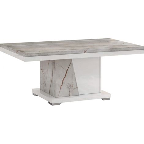 EROS - Table Basse Pied Central Blanc et Aspect Marbre (1/3)