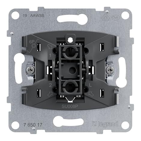 LEGRAND, SEANO BOUTON POUSSOIR AVEC CONTACT ALTERNATIF ET BORNE N, BORNES ENFICHABLES, FONCTION D'ÉCLAIRAGE LED REMPLAÇABLE (RÉF