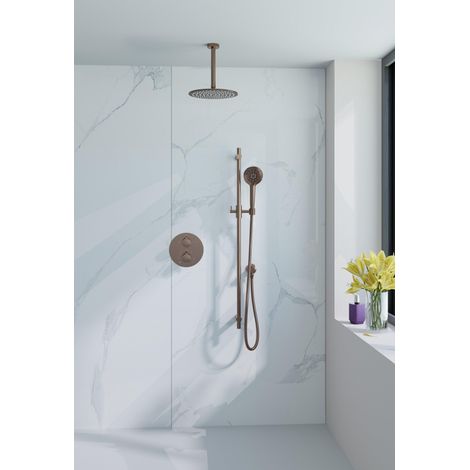 FugaFlow Eccelente Acces Ensemble de douche de pluie encastré - rond - thermostatique - bras de plafond - barre coulissante - douche de tête 25cm -