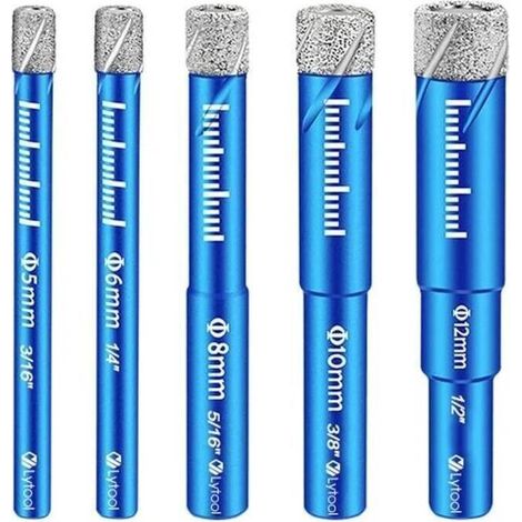Lot de 5 forets pour céramique, verre, granit, marbre, quartz, foret spécial pour verre, ouvre-trou pour carrelage, foret diamanté pour carrelage, foret pour carrelage métallique de 5, 6, 8, 10, 12 mm (1/4)