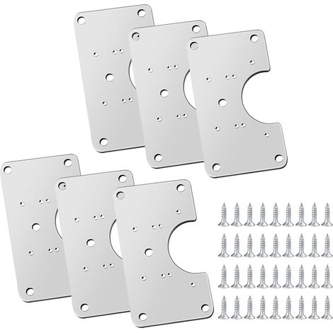 Lot de 6 plaques de réparation de charnières en acier inoxydable avec 36 vis et 12 trous de fixation pour la réparation de portes, placards, meubles