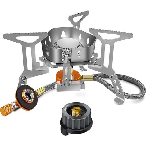 MINKUROW Estufa De Gas Para Acampar, 3500w Quemador Portátil Para Acampar Con Adaptador, Estufa De Gas Plegable A Prueba De Viento Con Encendido Piezoeléctrico Para Caminatas/Exteriores/Barbacoa/Trekk (1/5)