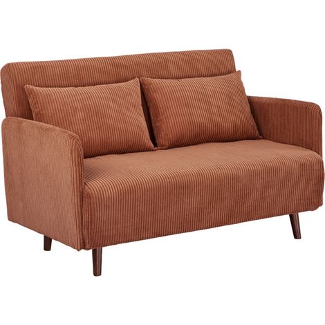 Canapé convertible 2 places en velours côtelé pieds bois foncé - Terracotta - Belushi (1/5)