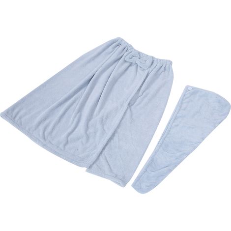 Serviette de bain en polaire corail réglable pour femme, avec bonnet, pour spa, salon de beauté et maison, bleue (1/5)
