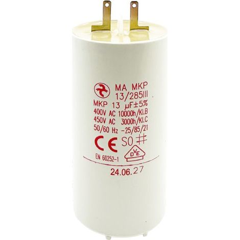 Condensateur 13µF - Ø35x68mm - pour moteur de volet roulant Cosses 2.8 mm - Somfy 203626A (1/5)