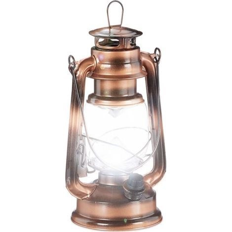 Relaxdays Lanterne tempête LED, Lampe retro comme décoration de fenêtre ou lampe jardin, à piles, cuivrée (1/4)