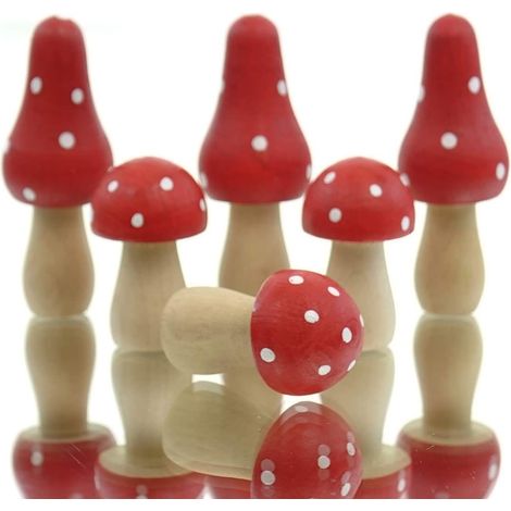 POSIWIO Weihnachtsdeko Fliegenpilze Rot & Weiß in 2 Varianten im 6er Set - Holz