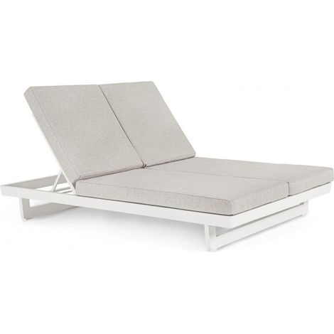 Lettino prendisole "Infinity" in alluminio, cuscino idrorepellente per giardino e piscina -Doppio / Bianco (1/5)