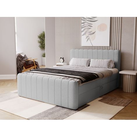 Lit continental Osteno avec rangement 160 x 200 double, velours, gris clair (1/5)