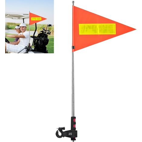 Reflective Golf Car Flag Pole with Telescopic Pole for Golf Cart Bicycle Wheelchair Orange 21x30cm (1/5)