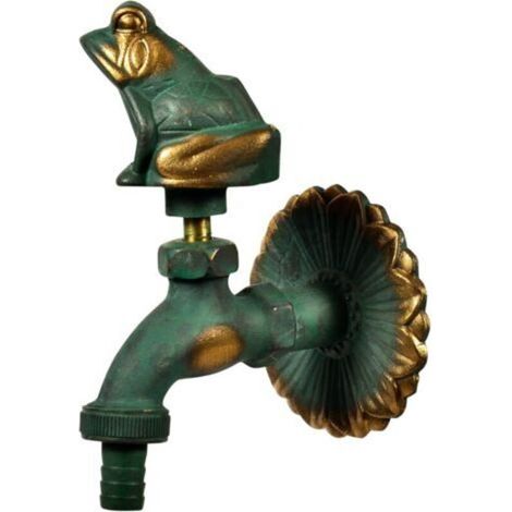 Nostalgie faucet "Frog" 11206, 1/2", Patinated brass effect, long distance to the wall, large wall rosette (1/5)