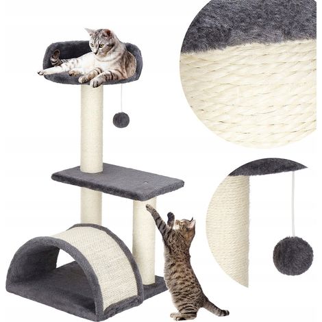 GRATTUGIA PER GATTO TORRE LETTO PALO CASA 3 LIVELLI GRANDE CORDA SISAL (1/5)
