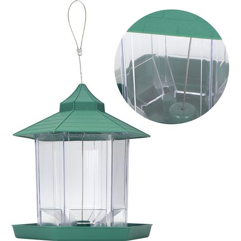 Mangeoire à oiseaux transparente en plastique, mangeoire suspendue étanche pour balcons extérieurs, mangeoire pour oiseaux paresseux (1/5)