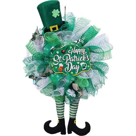 Guirlande De Porte Saint-Patrick - Guirlande En Maille Vert Et Blanc - 63 Cm - Décoration De Printemps Pour Intérieur Et Extérieur - 1 Pièce (1/5)