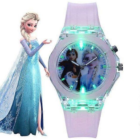 Montre pour filles, motif dessin animé La Reine des Neiges, à quartz, avec LED clignotante n° 4 (1/4)