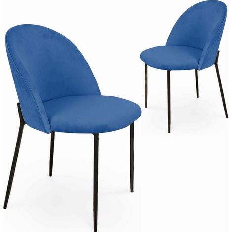 Lot de 2 chaises design en velours bleu pieds noirs ARABEL (1/5)