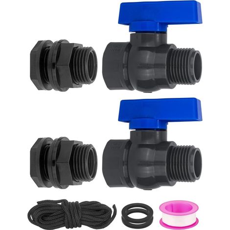 Kit di valvole per serbatoio di acqua piovana – Set di 2 valvole a sfera in PVC GHT da 3/4 di pollice con raccordo deflettore (1/5)