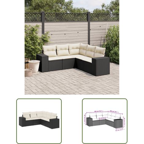 The Living Store 5-tlg. Garten-Sofagarnitur mit Kissen Schwarz Poly Rattan - Gartenmöbel - Sofasatz - Rattan Möbel - Outdoor Möbel - Balkonmöbel (1/3)