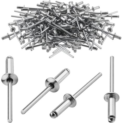 Alu Blindnieten 4x10 mm Kuppelkopf Popnieten 120 Stück Nieten Silber mit Offenem Ende für Metall Holz Kunststoff Möbel Auto Marine Verbindung und Befestigung (1/5)
