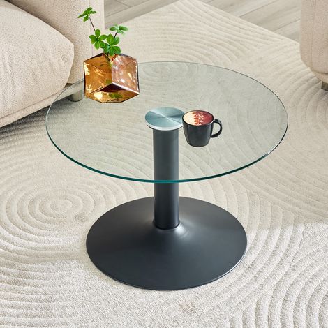 Table basse ronde verre trempé 70cm métal robuste or noir argent moderne salon (1/5)