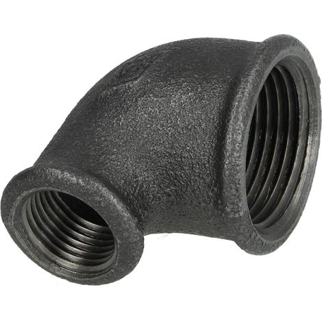 Raccord en fonte malléable noir coude 90° réduit 1'' x 1/2'' FF/FF