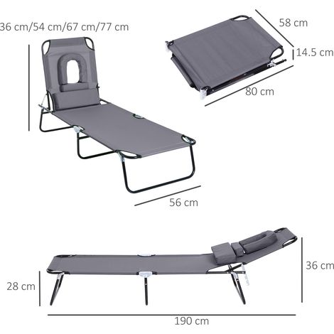 Transat pliant, chaise longue de jardin avec appui-tête, chaise de terrasse avec dossier réglable 4 positions, chaise longue de camping avec fenêtre de lecture, chaise de jardin, charge maximale 120 k
