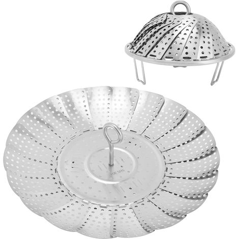 Panier vapeur, panier vapeur en acier inoxydable 304, panier à fruits, cuiseur vapeur télescopique pliable, panier vapeur, panier à fruits, grande taille. (1/5)