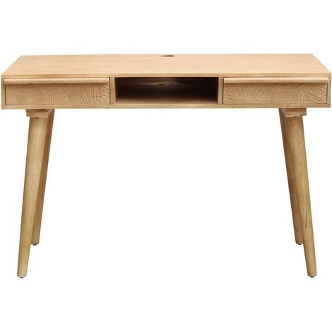 Escritorio étnico de madera maciza de mango tallada con 2 cajones KAFFIR (1/4)