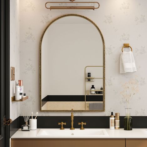Miroir arqué 61 cm, miroir mural pour salle de bain, miroir de courtoisie ou décoration murale, miroir arqué pour salon, chambre à coucher, entrée - Doré (1/5)