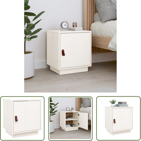 The Living Store Nachttisch Weiß 40x34x45 cm Massivholz Kiefer - Nachttisch - Holznachtisch - Kiefernholz - Weißes Möbelstück - Wohnzimmerdeko (1/5)