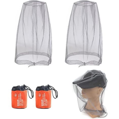2 Pièces Filet de Tête de Moustique Moustique Protection de Tête Filet avec Sac de Transport Anti-Moustique Chapeau Masque pour Camping Jungle Randonnée l'escalade Équipement