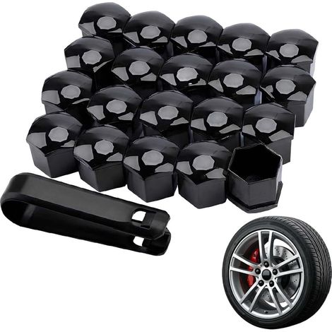20 pièces cache écrou 17mm noir en ABS pour jante de voiture, anti-poussière, anti-rouille, avec outil de démontage (1/5)