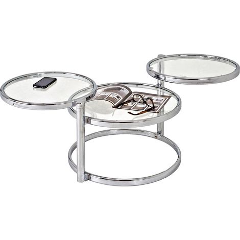 M&S – Table basse fixe 3 plateaux ronds en verre trempé et métal chromé – Dimensions 58x50x43 cm – Design contemporain pour salons modernes