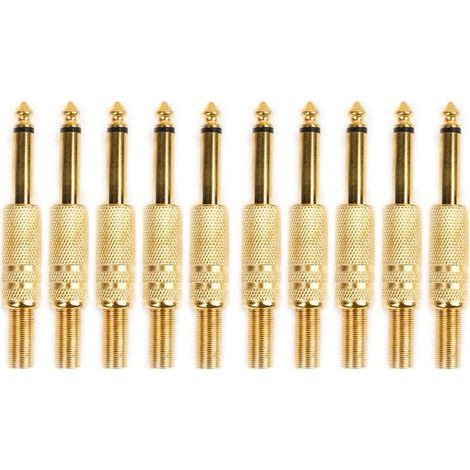 10 Pcs Plaqué Or 6.35mm Mâle 1/4 Prise Jack Mono Connecteur Audio À Souder (1/5)