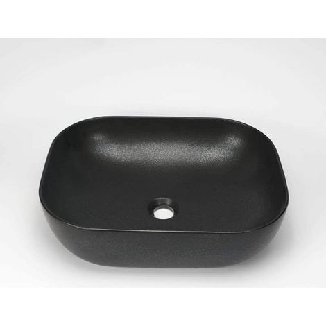 Rue Du Bain – Vasque à poser rectangulaire en céramique noire mate 49x39 cm – Sans trop plein – Compatible bonde clic-clac en laiton chromé (1/4)