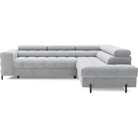 Sofá FERRUM Gris claro convertible 5 plazas ángulo derecho patas metálicas 276x93x200cm (1/5)