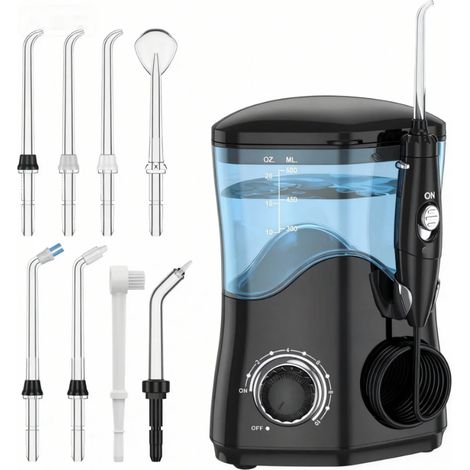 Munddusche für Zähne/Zahnspangen, Zahnreiniger mit 8 Aufsätzen und 10 Druckstufen, groß (1/5)