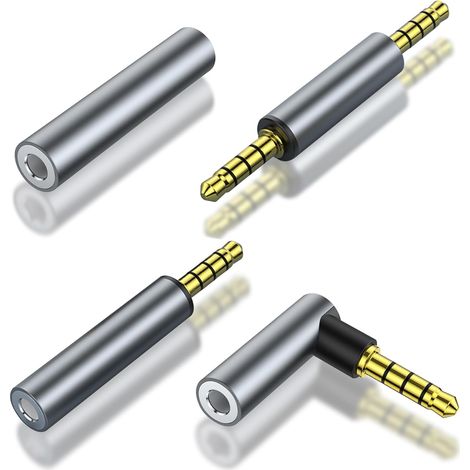 Lot de 4 adaptateurs audio 3,5 mm - Adaptateur jack stéréo TRRS 3,5 mm avec connecteurs plaqués or pour téléphones portables, tablettes, audio de voiture et haut-parleurs (1/5)