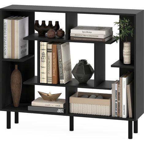 COSTWAY Open Bookshelf Modern Geometric Bookcase-Black (1/5)