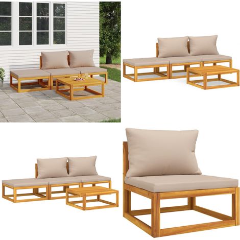 Salon de jardin 4 pcs avec coussins taupe bois massif - Ensemble Salon De Jardin - Mobilier De Jardin - Salon De Jardin En Bois - Table Basse - Canapé D'extérieur - Home & Living (1/5)